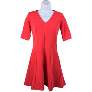 Emploi Skater Dress V-Neck Short Sleeve Deep Coral Fit and‎ Flare NEW Women's XS